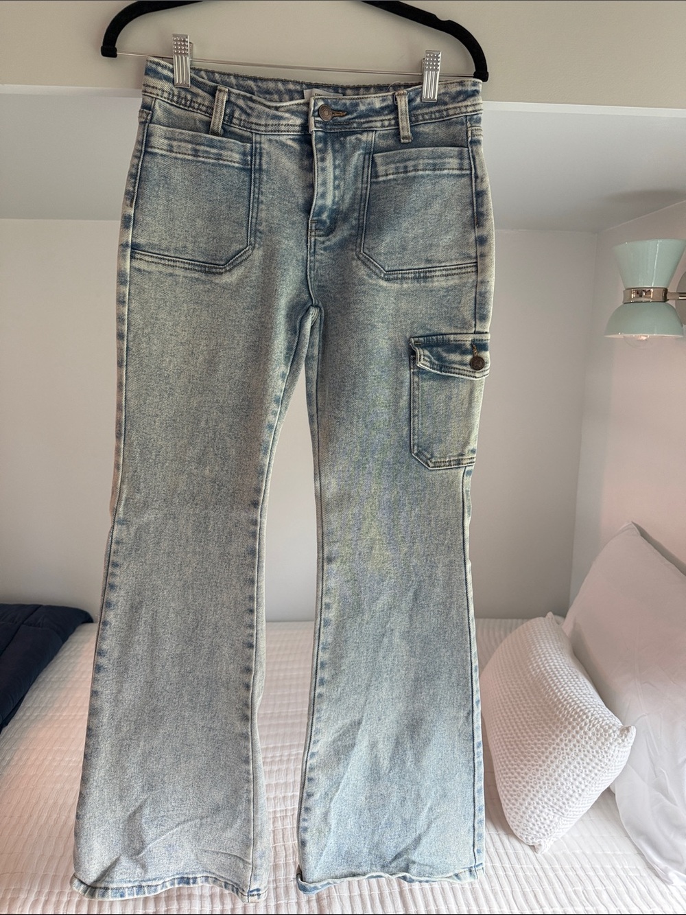 Forever 21 Light Blue Flare Cargo Jeans